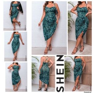 Shein curve 4XL plus size blue leopard ruched dress